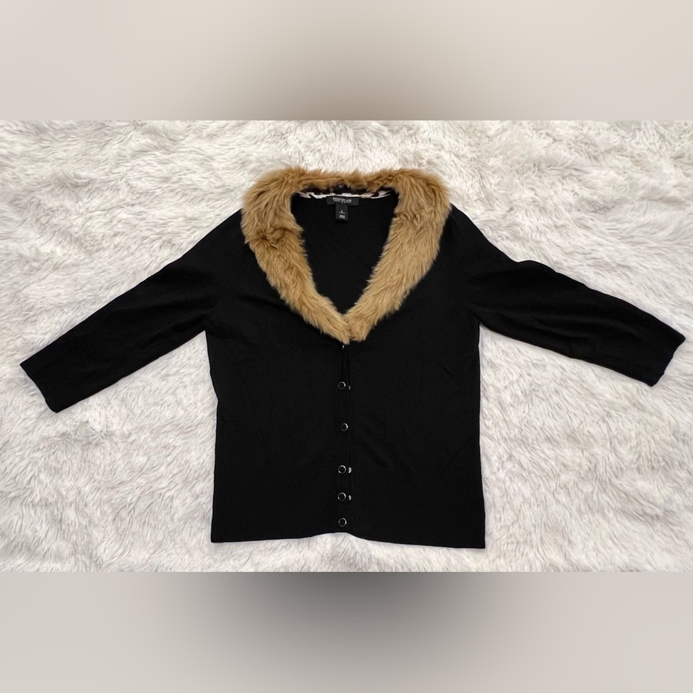 White House Black Market fur collared sweater